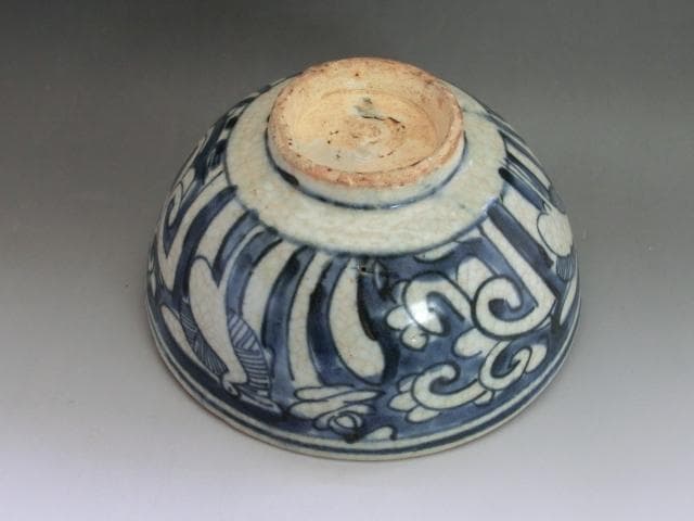 茶碗■鉢 古い染付 鷺（さぎ） 花唐草 お茶道具 菓子器 古玩 時代物 骨董品■