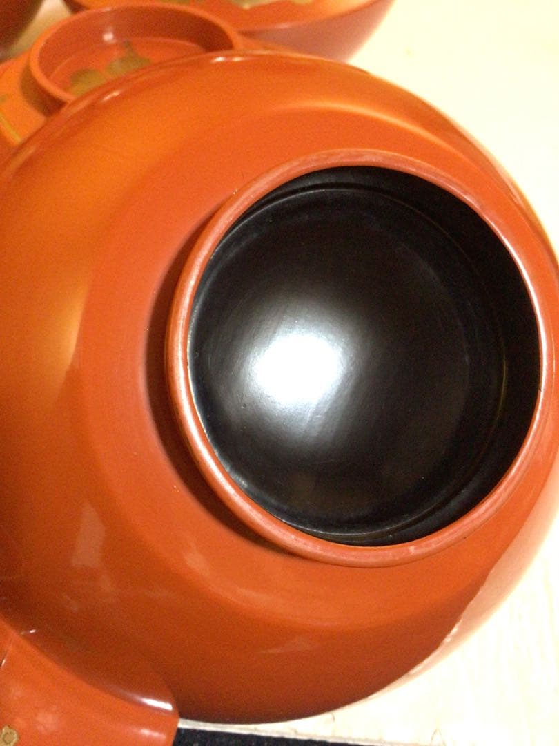 木製 蒔絵入り吸物椀10客 蓋の内側にも蒔絵