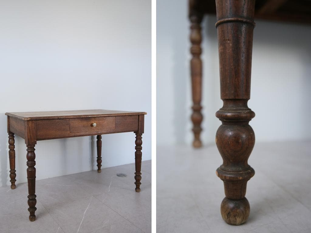 フランスアンティーク木製ダイニングテーブル/机/作業台デスク/飾り棚90-171