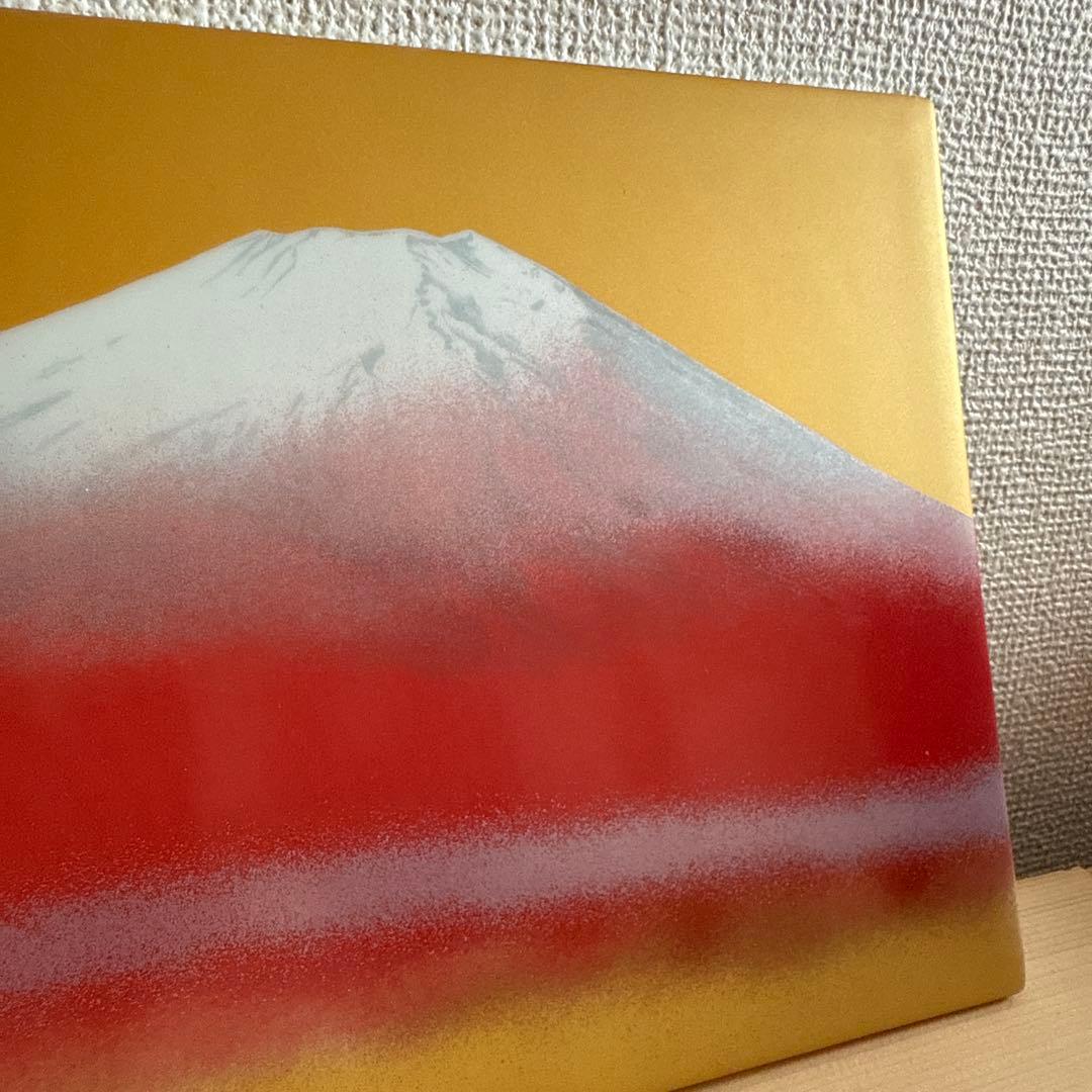 有田焼 中村一代作 赤富士 磁器陶額