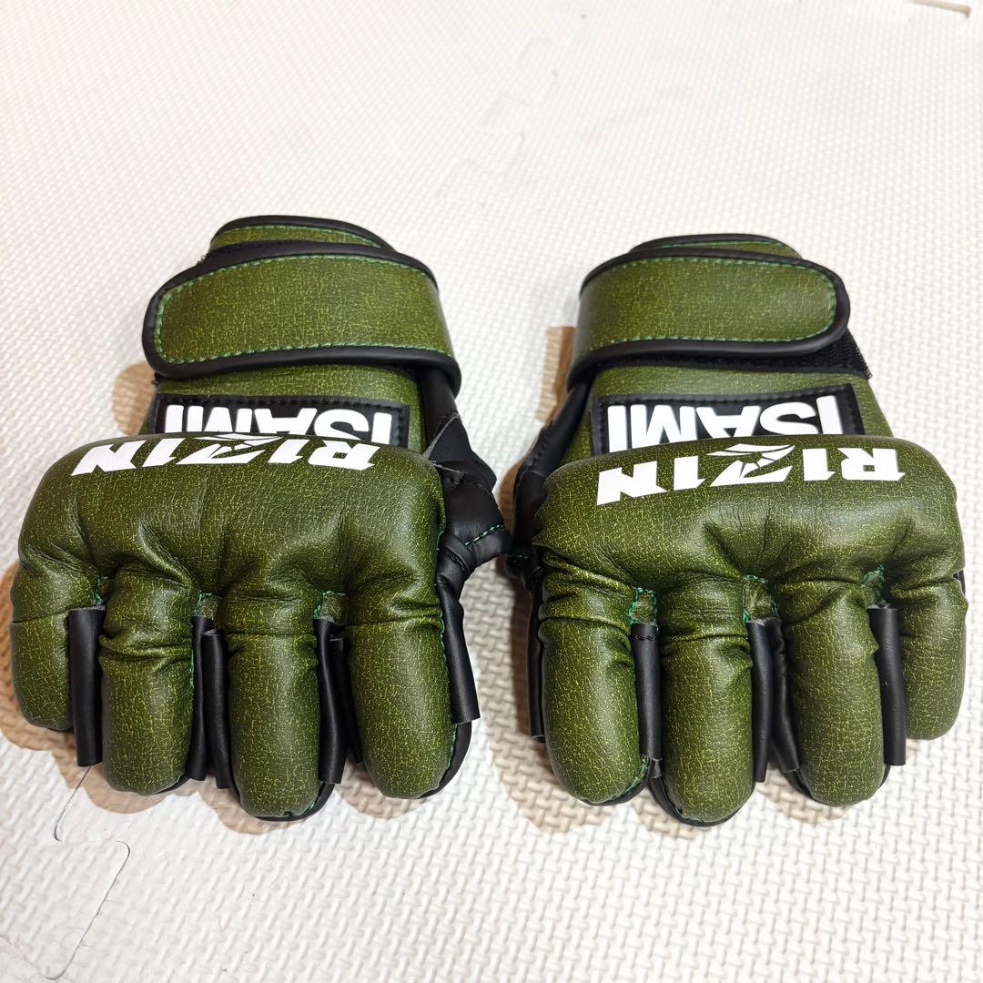 【未使用】RIZIN ISAMI グリーン オープンフィンガーグローブ Mサイズ