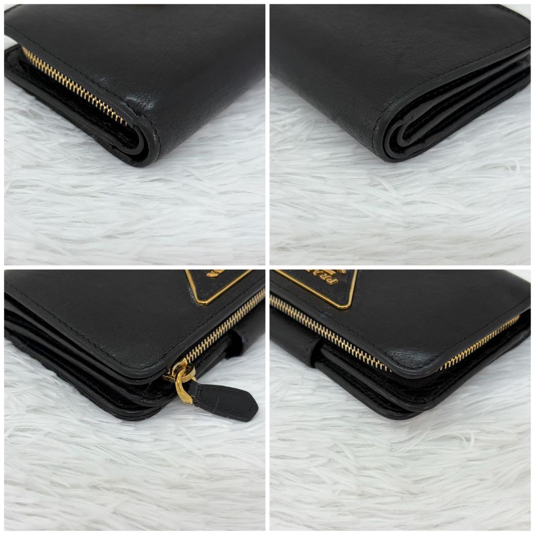 美品✨ プラダ　二つ折り財布 L字ファスナー 三角ロゴ　レザー　サフィアーノ　黒
