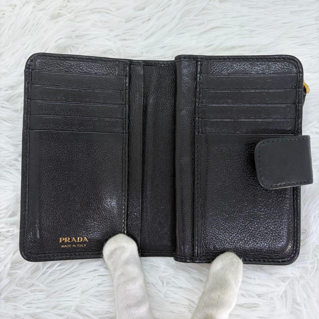美品✨ プラダ　二つ折り財布 L字ファスナー 三角ロゴ　レザー　サフィアーノ　黒