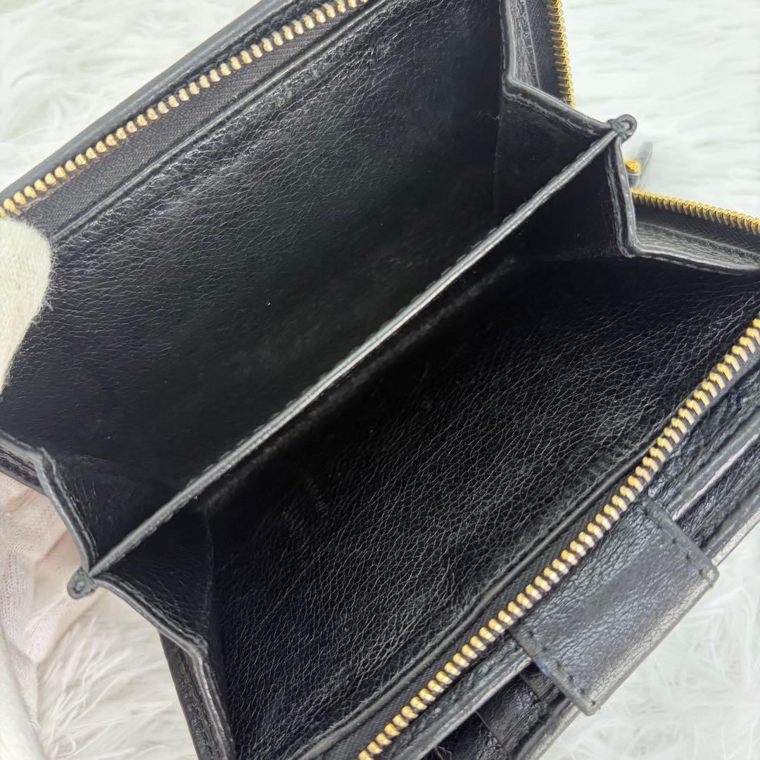 美品✨ プラダ　二つ折り財布 L字ファスナー 三角ロゴ　レザー　サフィアーノ　黒