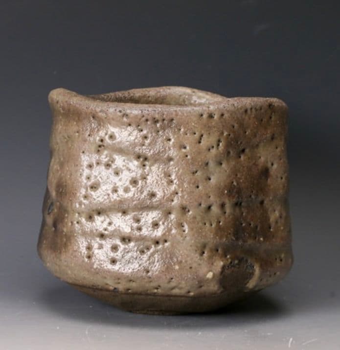 【景徳鎮陶瓷大学元教授】ニ十歩文雄　駄知　茜志野茶碗　共箱　共布　栞　本物　李朝