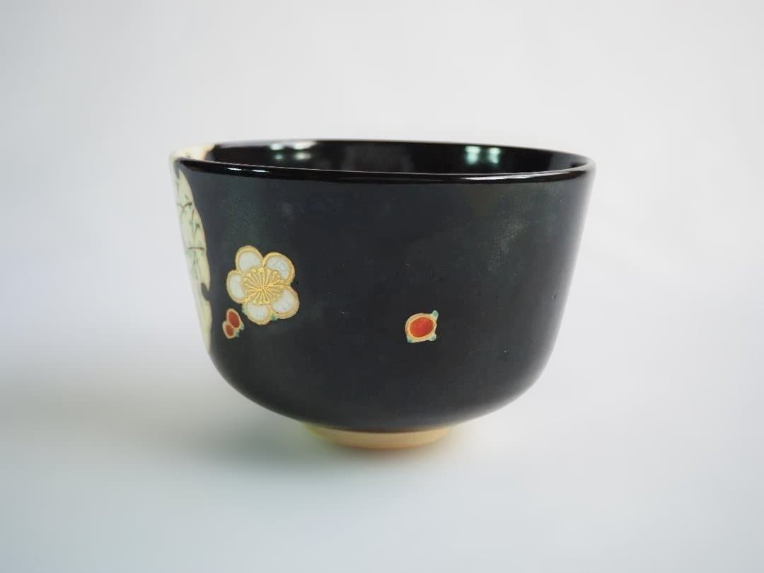 裏千家14世淡々斎御書付『仁清黒柳鶯茶碗』 16代永樂善五郎造 (共箱)