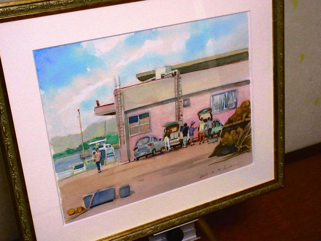 港の風景 水彩画 2023年 F6サイズ 額装済み