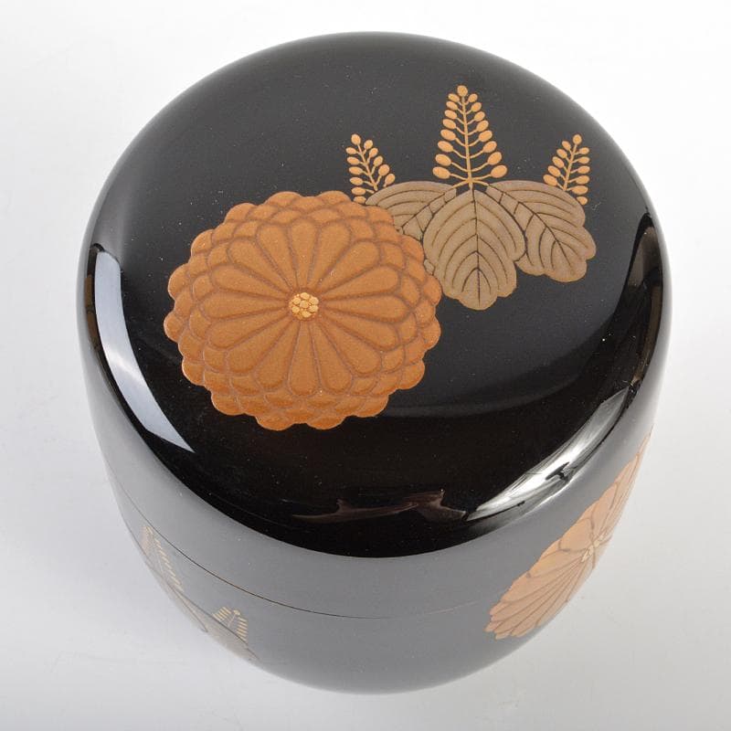 輪島塗　坪井英憲（夕帆）作　菊桐蒔絵五　大棗　共布 　鵬雲斎極め箱　MR6866