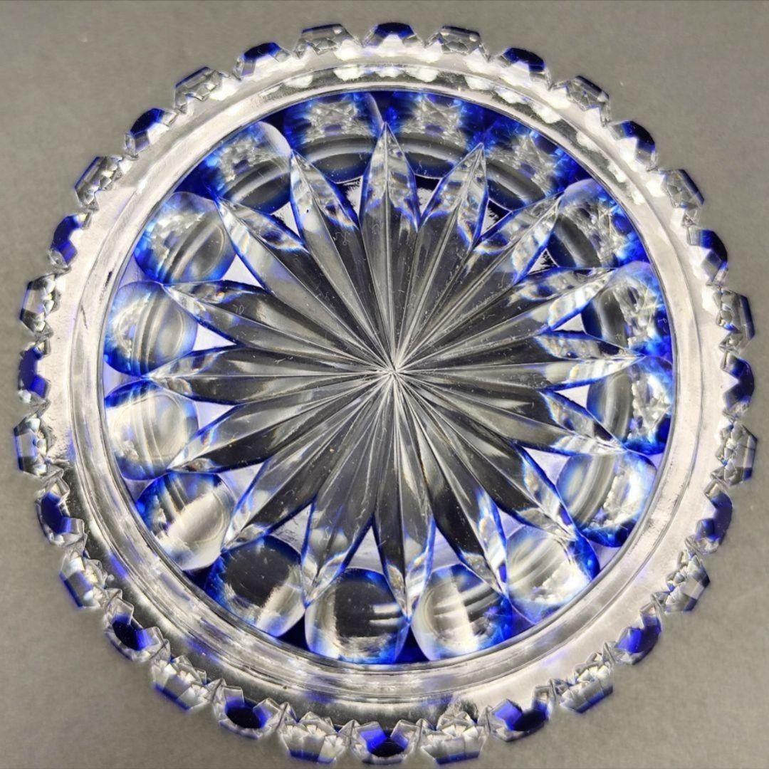 超希少品★江戸切子 須田秀石 蓋物 瑠璃被 籠目紋（切子、江戸切子、薩摩切子）