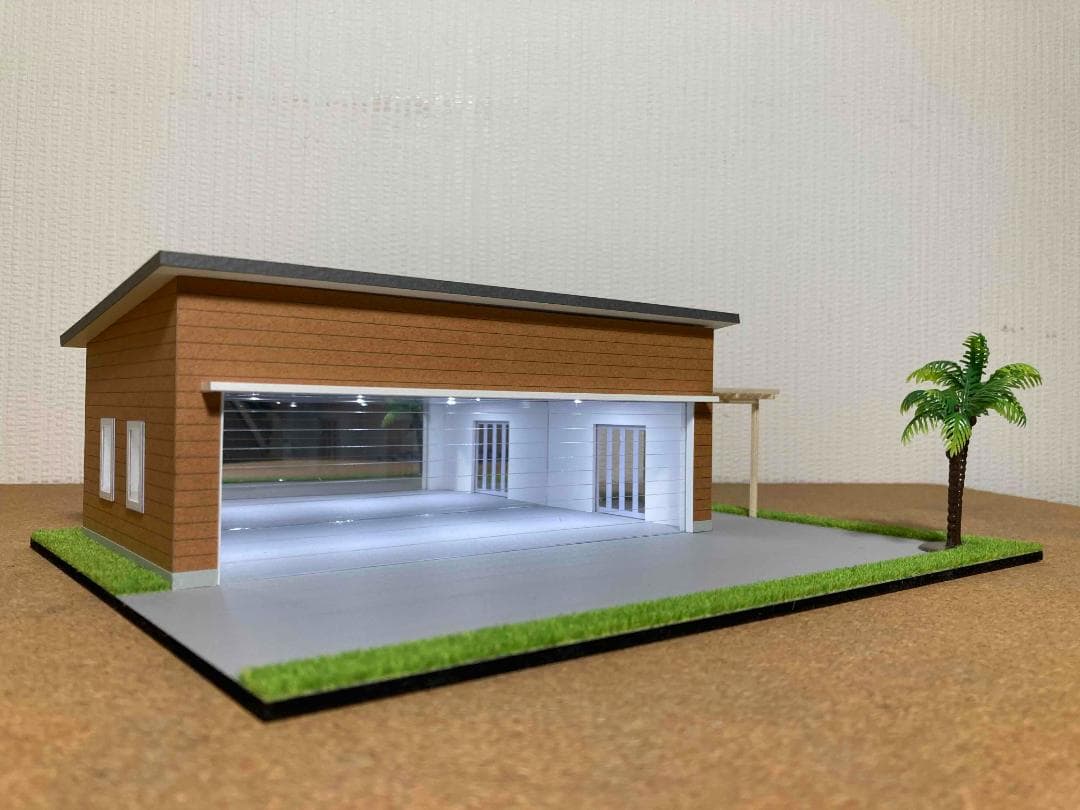 ミニカー専用ジオラマ：1/64 木造パーゴラ付ガレージ（ブラウン）期間限定セール