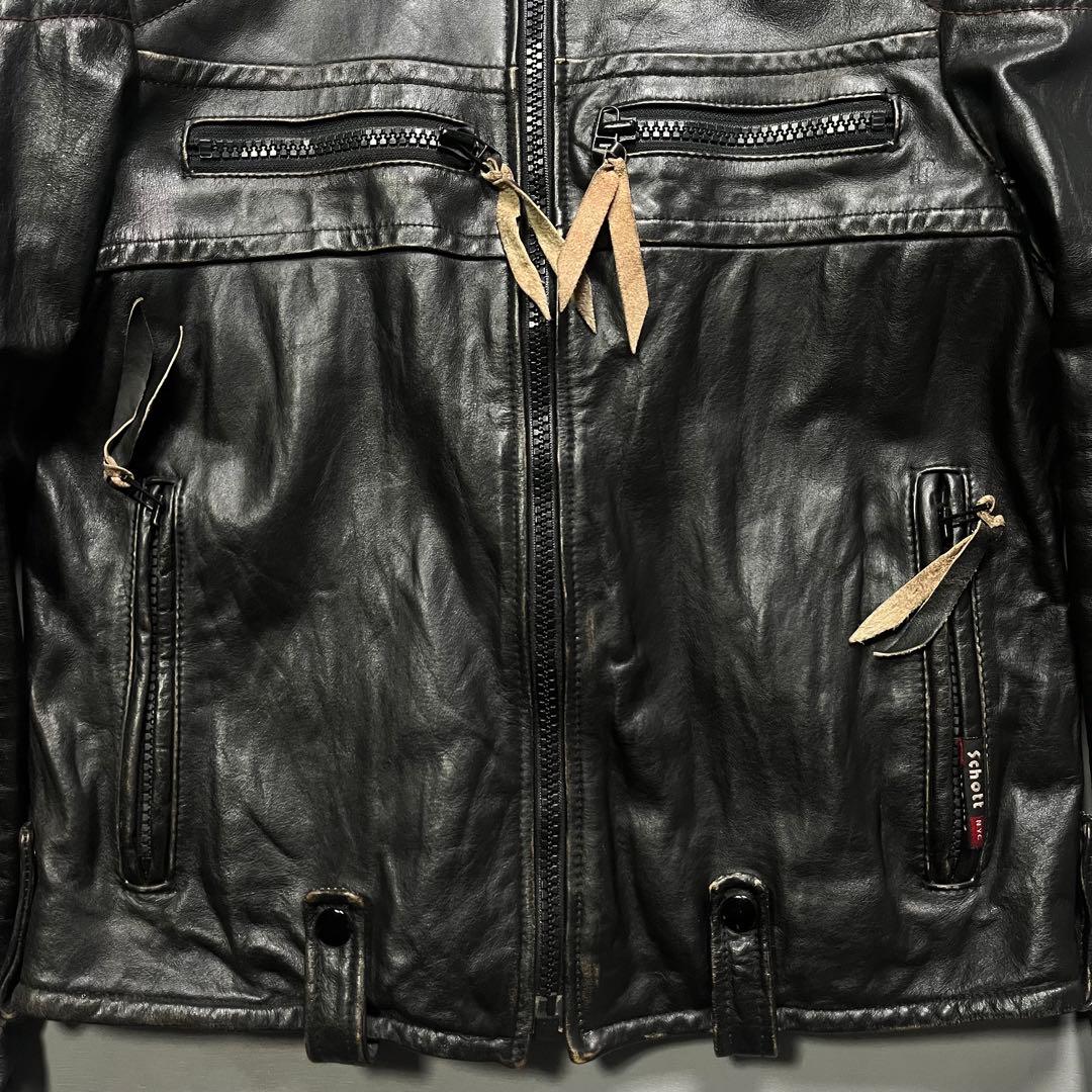 Schott シングルライダースジャケット　牛革　オールレザー　ステッチ　黒　S
