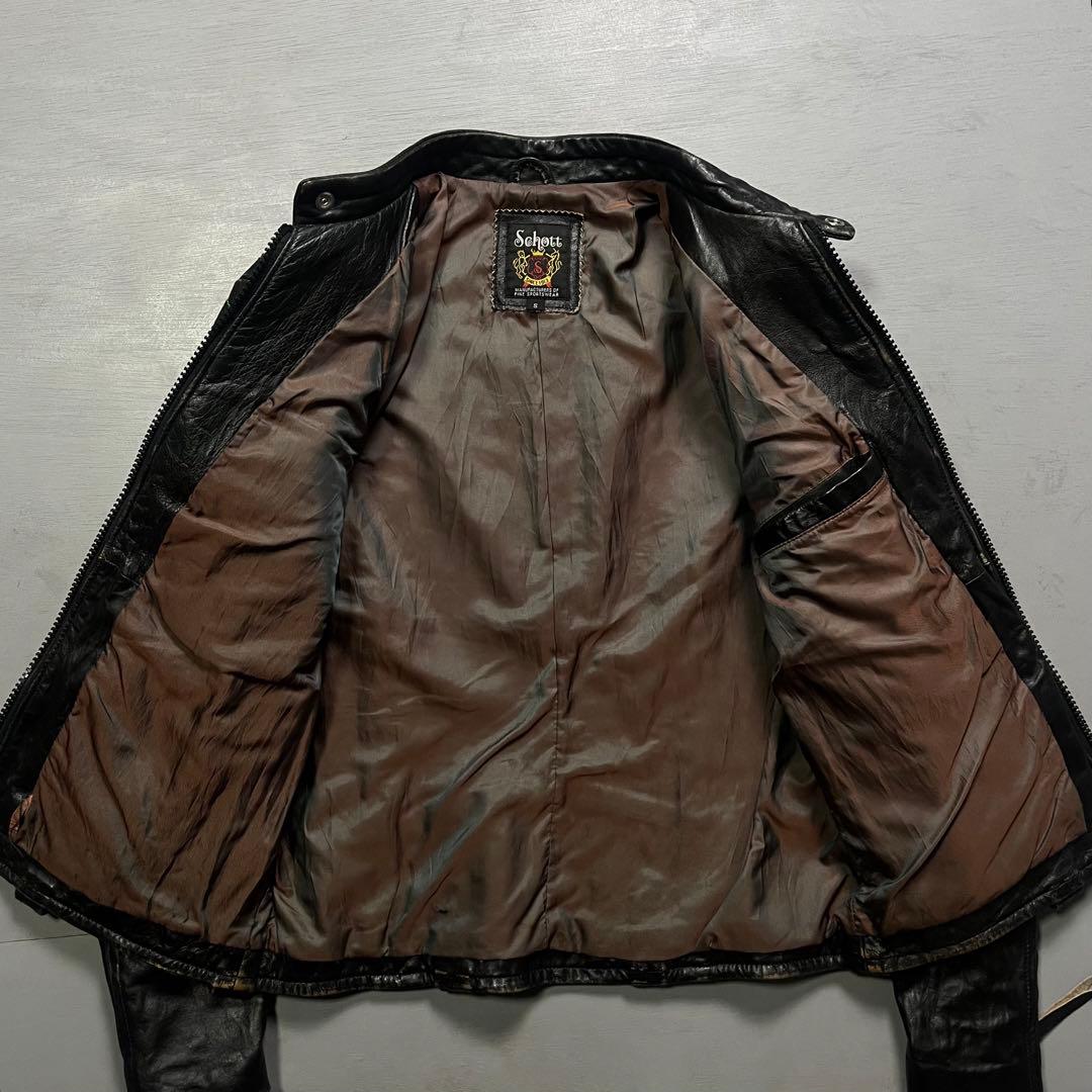Schott シングルライダースジャケット　牛革　オールレザー　ステッチ　黒　S