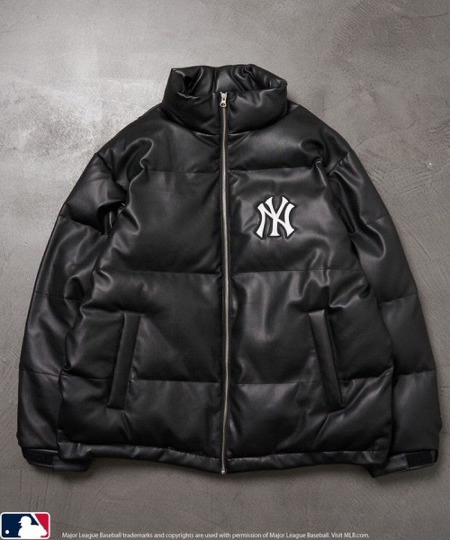 MLBフェイクレザーショートダウンジャケット/レザージャケット
