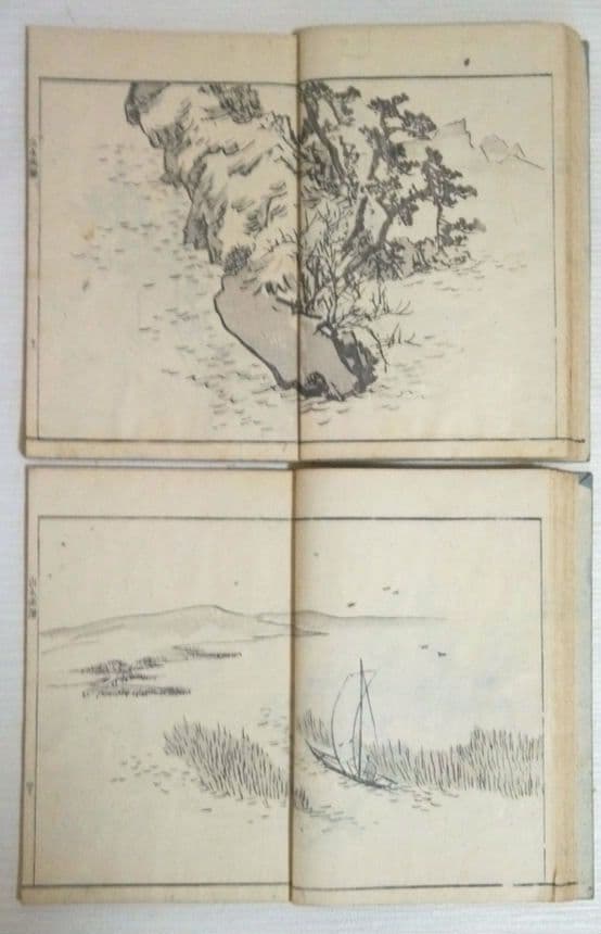 黒摺り木版画本素絢山水畫譜(山口素絢)上下二冊売りです、文化15年出版(初版)