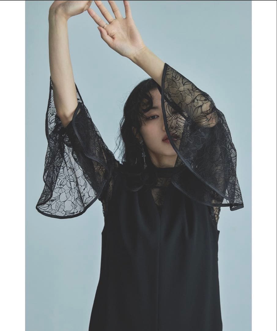 ベルスリーブスリットドレス パーティードレス 結婚式 同窓会 お呼ばれワンピース