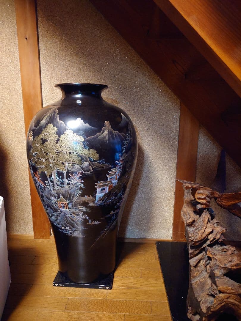 風景画の陶器花瓶 大きめ