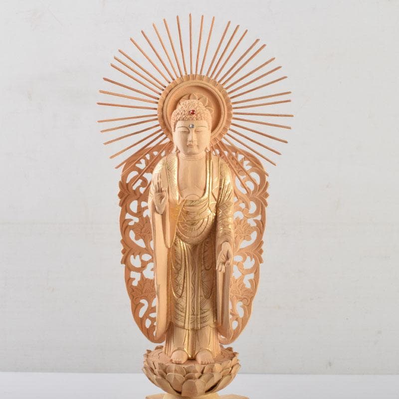 仏教美術　柘植彫刻　西立弥陀像　仏像　華鬘台　C　9122