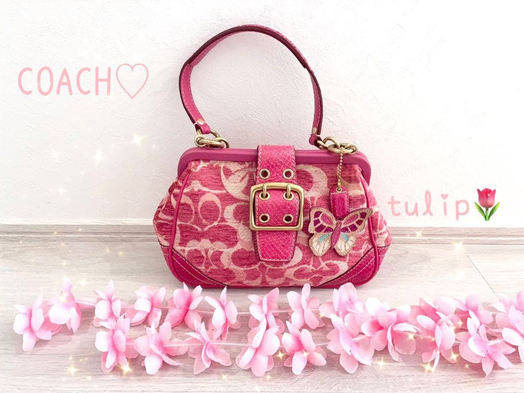 COACH バタフライ　蝶々　バッジ　チャーム　バッグ　ピンク