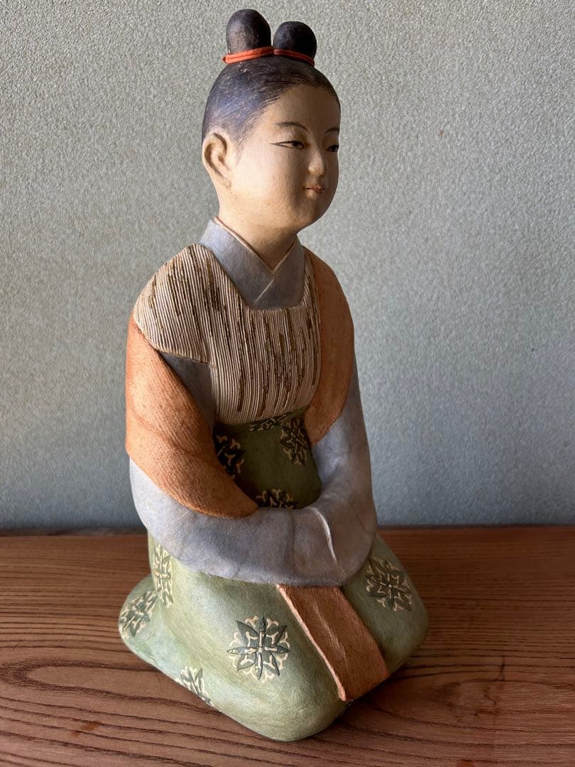 貴重 平中歳子 嬢子坐像 昭和41年 日本工芸会 張子人形 共箱付 紙塑人形