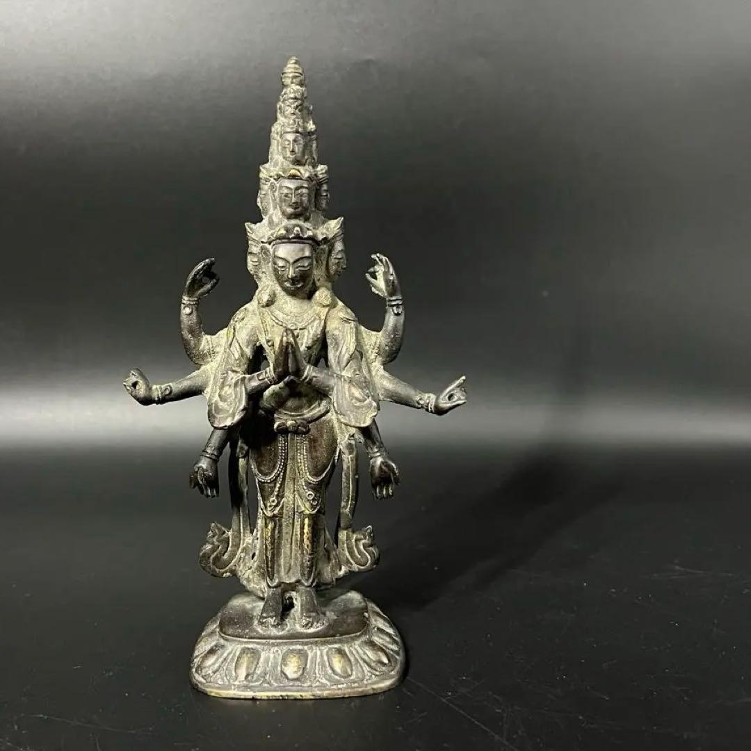 江戸後期 十一面観音菩薩像 古銅 多臂 仏像 高さ19cm◎仏教美術◎古美術庵々