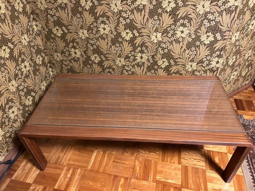 【レア・昭和ヴィンテージ】特価　木製ローテーブル　ガラストップ