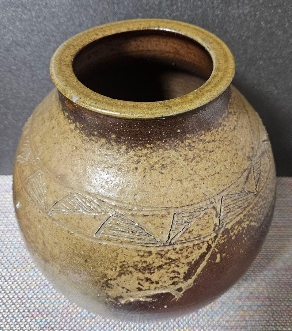 備前焼　現代作家 作品　彫りサイン有り　壺 大壺　花入れ　花生け　花器　オブジェ