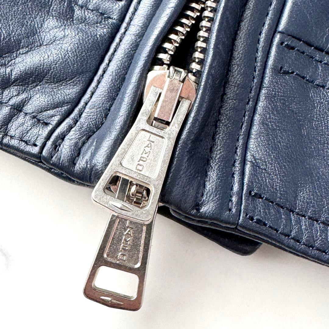 AKM エイケイエム 美レザー ジャケット ライダース 牛革 ネイビー S!!