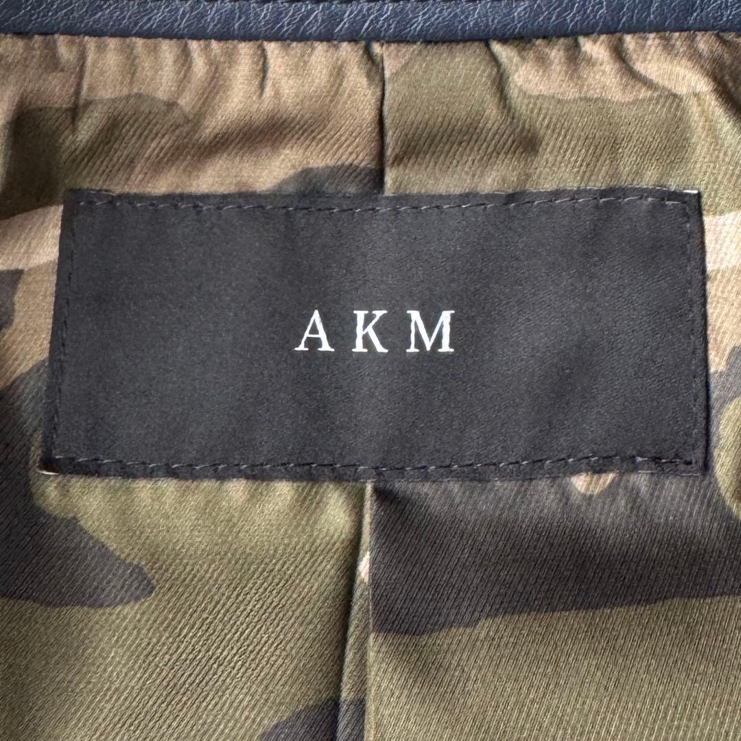 AKM エイケイエム 美レザー ジャケット ライダース 牛革 ネイビー S!!