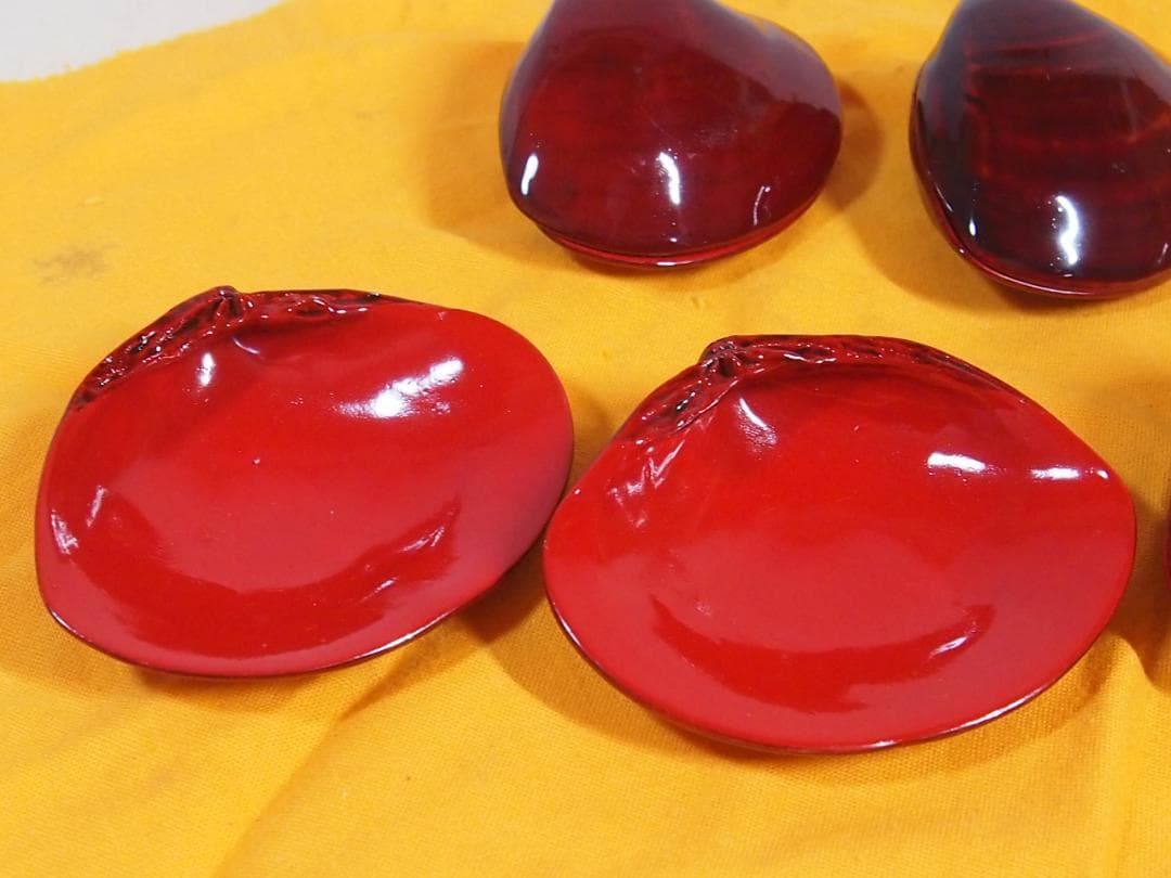 【未使用】輪島塗 八重門漆器店造 蛤内朱溜塗 珍味入 5客 貝合わせ珍味器 漆器