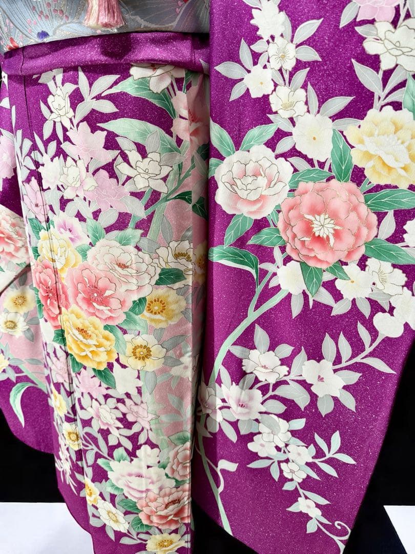 美品　正絹　振袖　単品販売　パープル　ピンク　157〜167cm