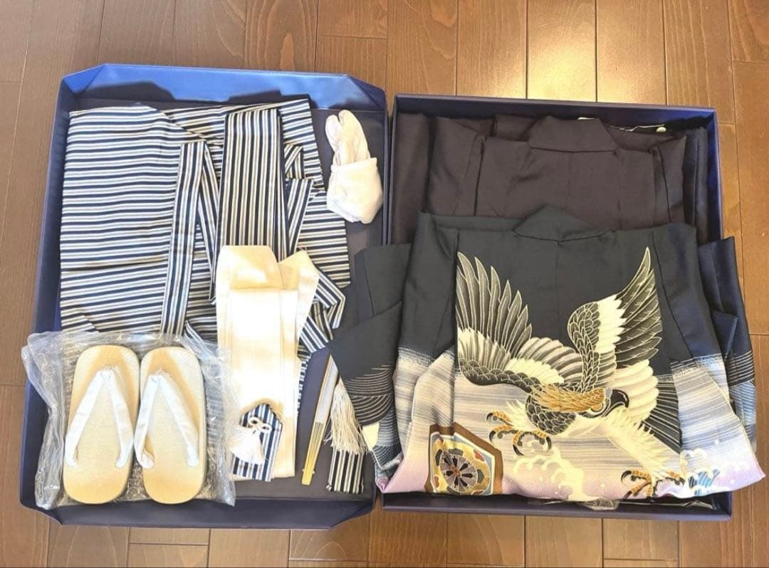 七五三 祝い着 鷹と波模様　5歳　袴　衣装　男の子