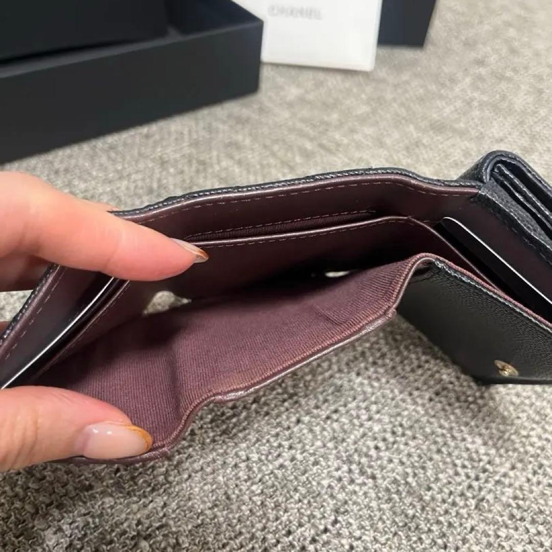 【人気】CHANEL 三つ折り財布 ブラック