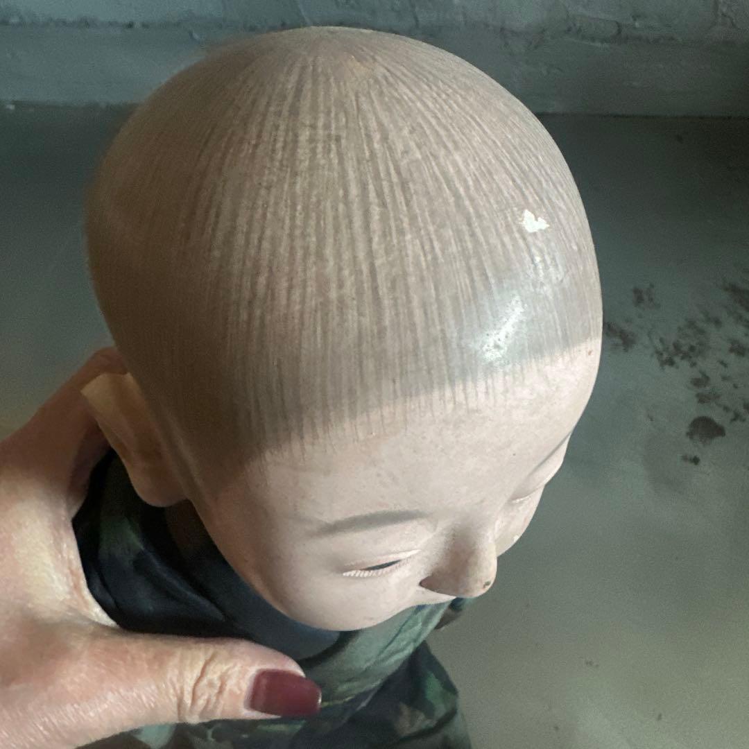 ヴィンテージ　市松人形 男の子　黒と緑の模様