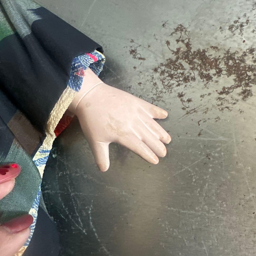 ヴィンテージ　市松人形 男の子　黒と緑の模様