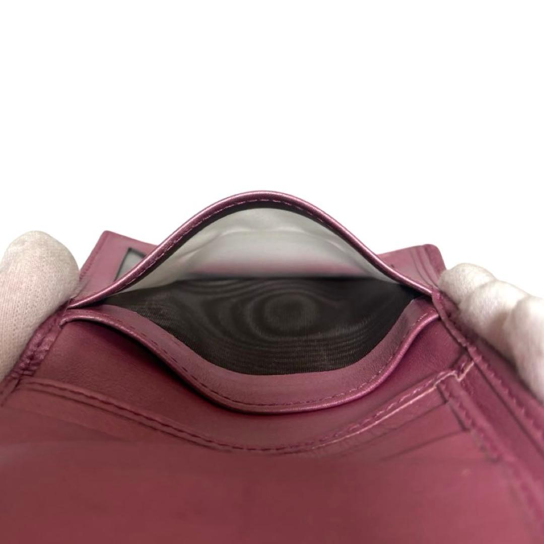 グッチ　折り財布　GGシマ　レザー　メタルピンク　チャーム　ハート　Wホック