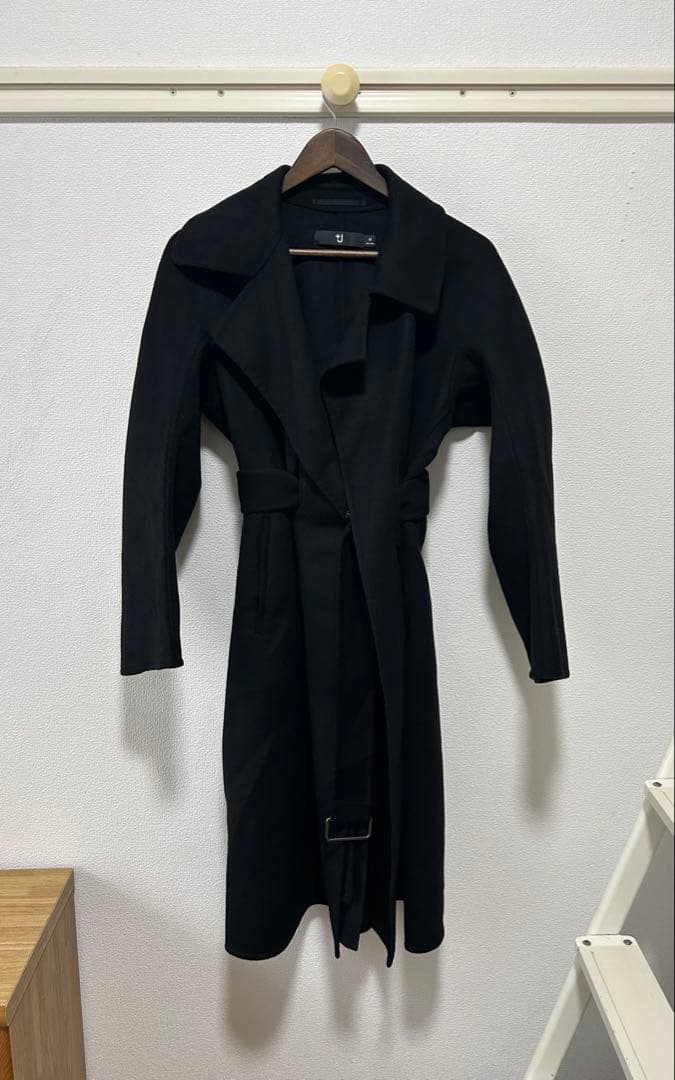 美品 ユニクロ ＋J カシミヤブレンドラップロングコート ブラック M