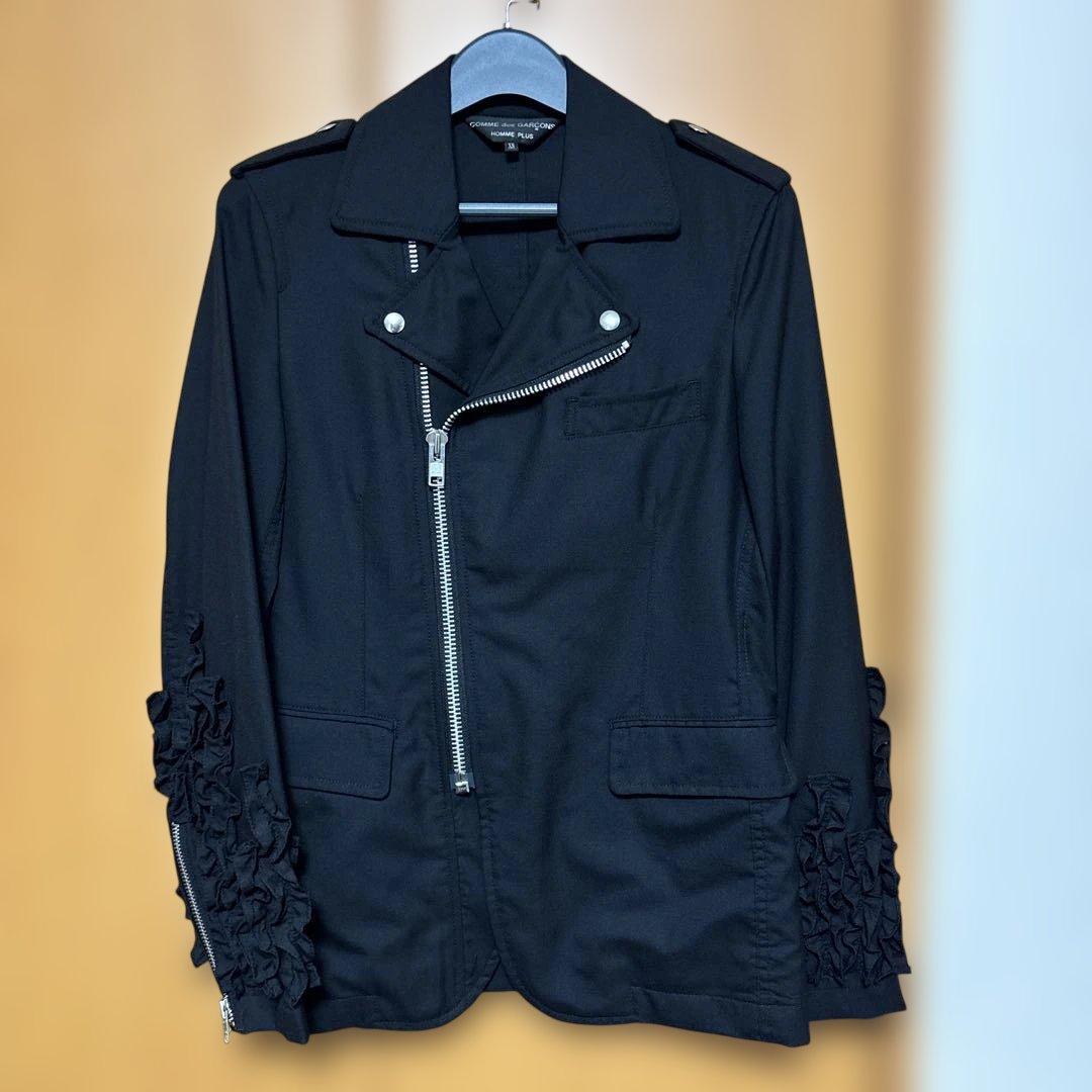 コムデギャルソンオムプリュス　袖フリル　ライダースジャケット