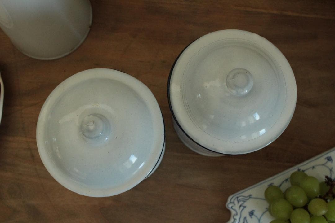 フランスアンティーク・ペアのエナメルキャニスター/パスタ・お米入れ