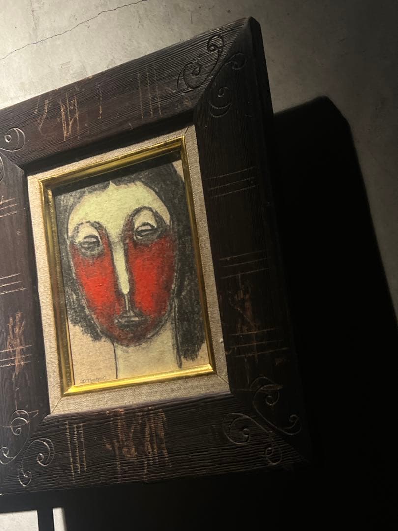 他の人発送×顔の絵 赤と黒の油彩画