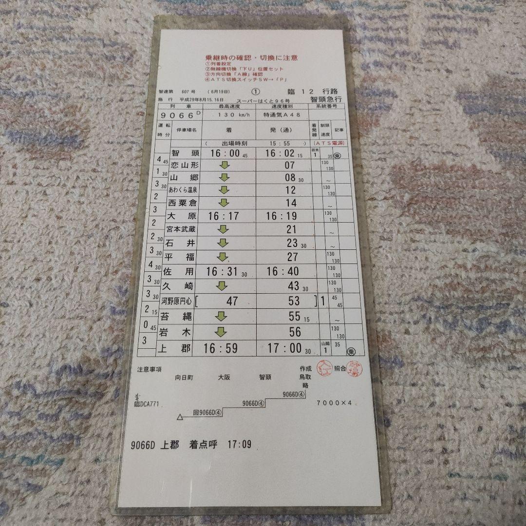 智頭急行　スーパーはくと　運転士時刻表　スタフ