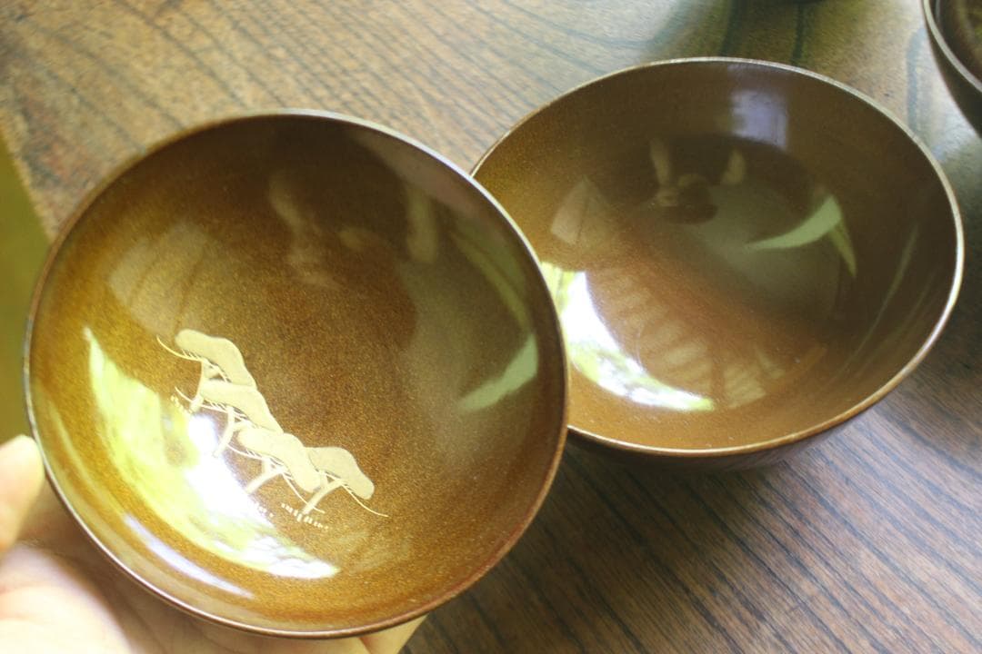 時代逸品！時代総梨地に優美な山水楼閣蒔絵の映えるお椀5点（検輪島塗蒔絵椀懐石椀