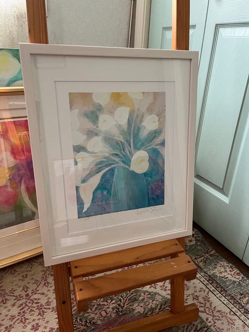 新品額入ジクレー　限定版画　直筆サイン、ED、証明書有　ジニー・キム　白い花