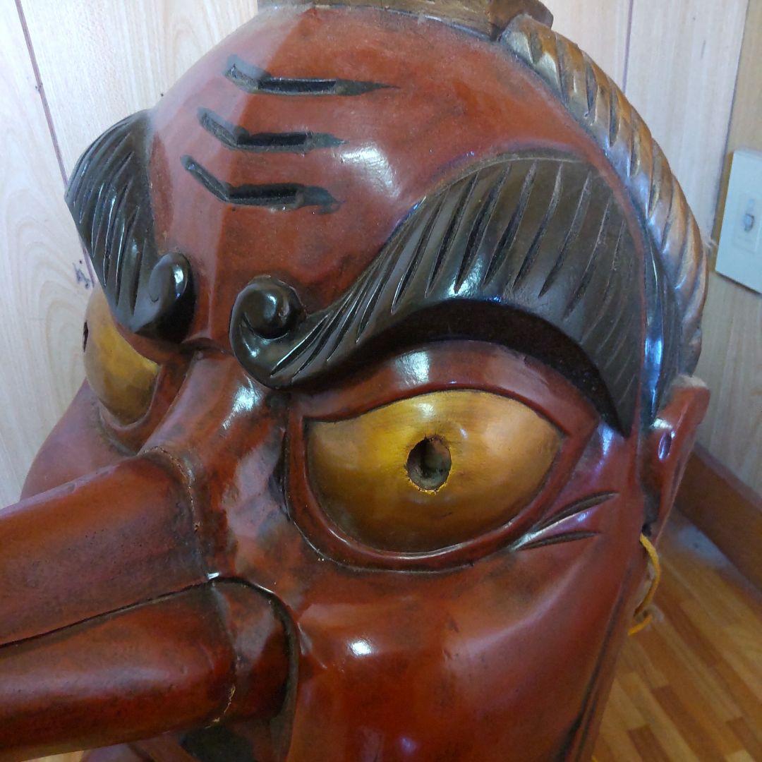 天狗面 伝統的な木製日本の面飾り 大型 縁起物