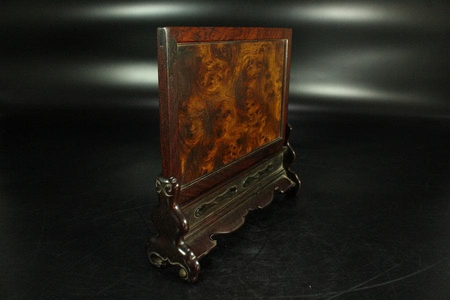 唐物 中国美術 紫檀台 葡萄木 硯屏 文房四宝(K-A864)