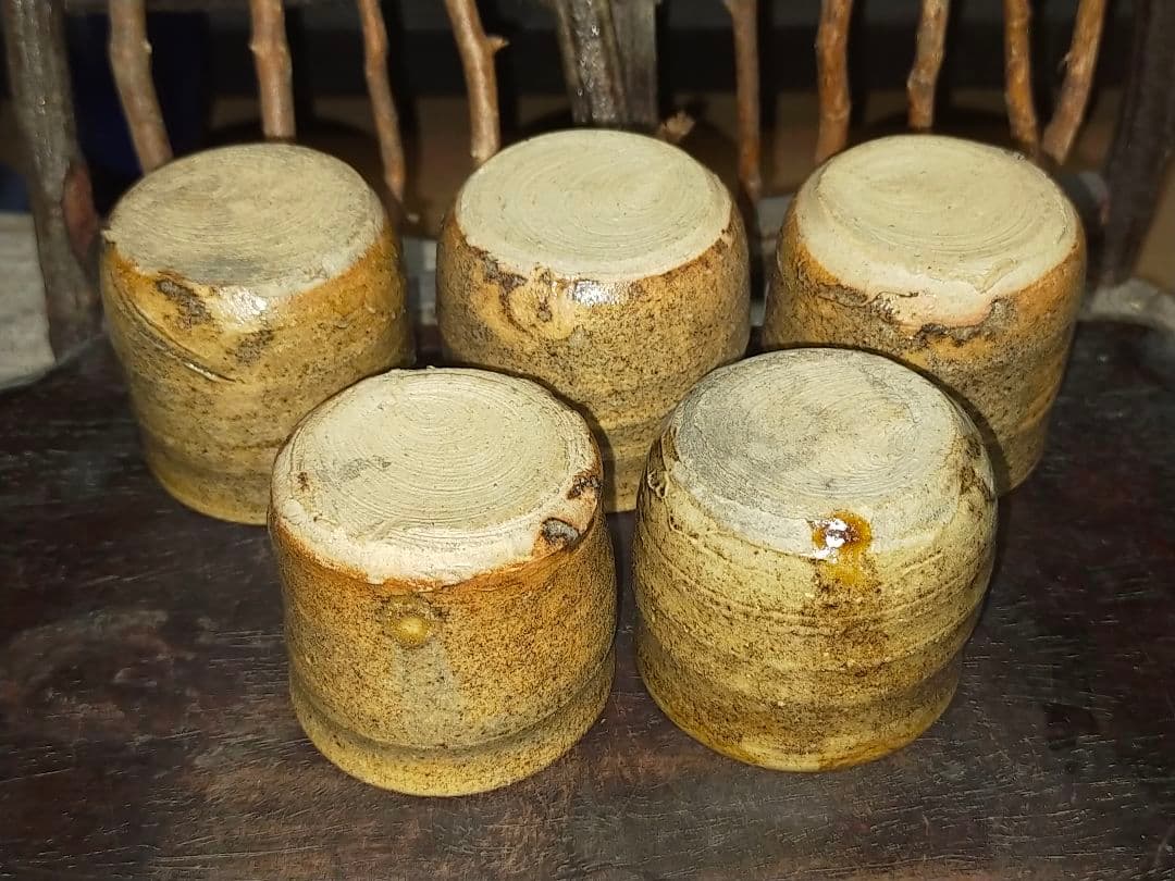 ♥骨董品　黄瀬戸　ぐい呑み　５個セット　桐箱付き