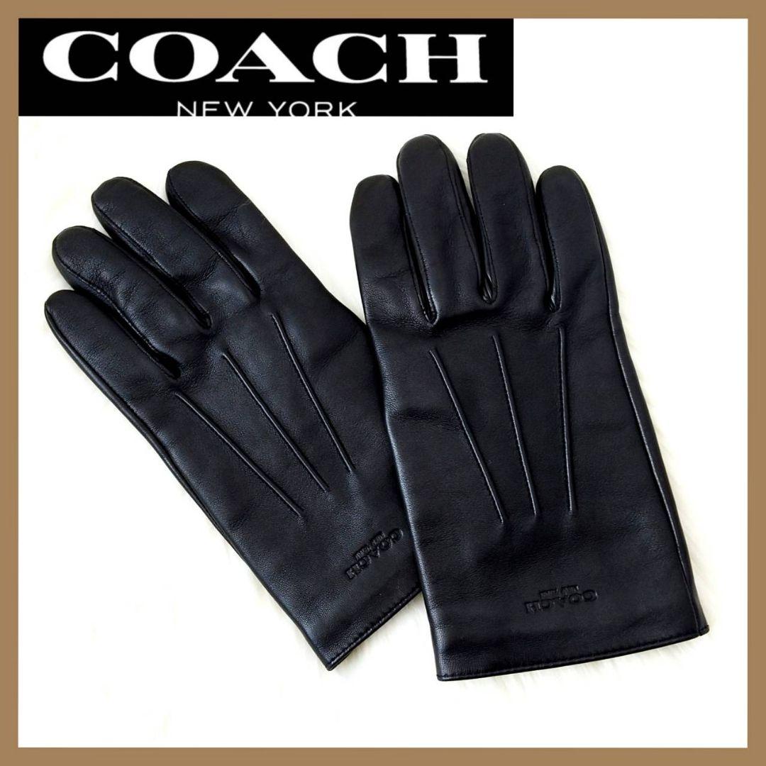 ◤COACH コーチ◢レザー手袋 シープスキン ブラックグローブ 美品М
