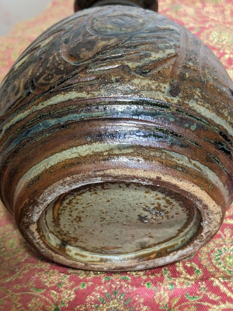 ⭐琉球陶芸 人間国宝 金城次郎初期作 蝦魚紋小壺 コレクション骨董品アンティーク