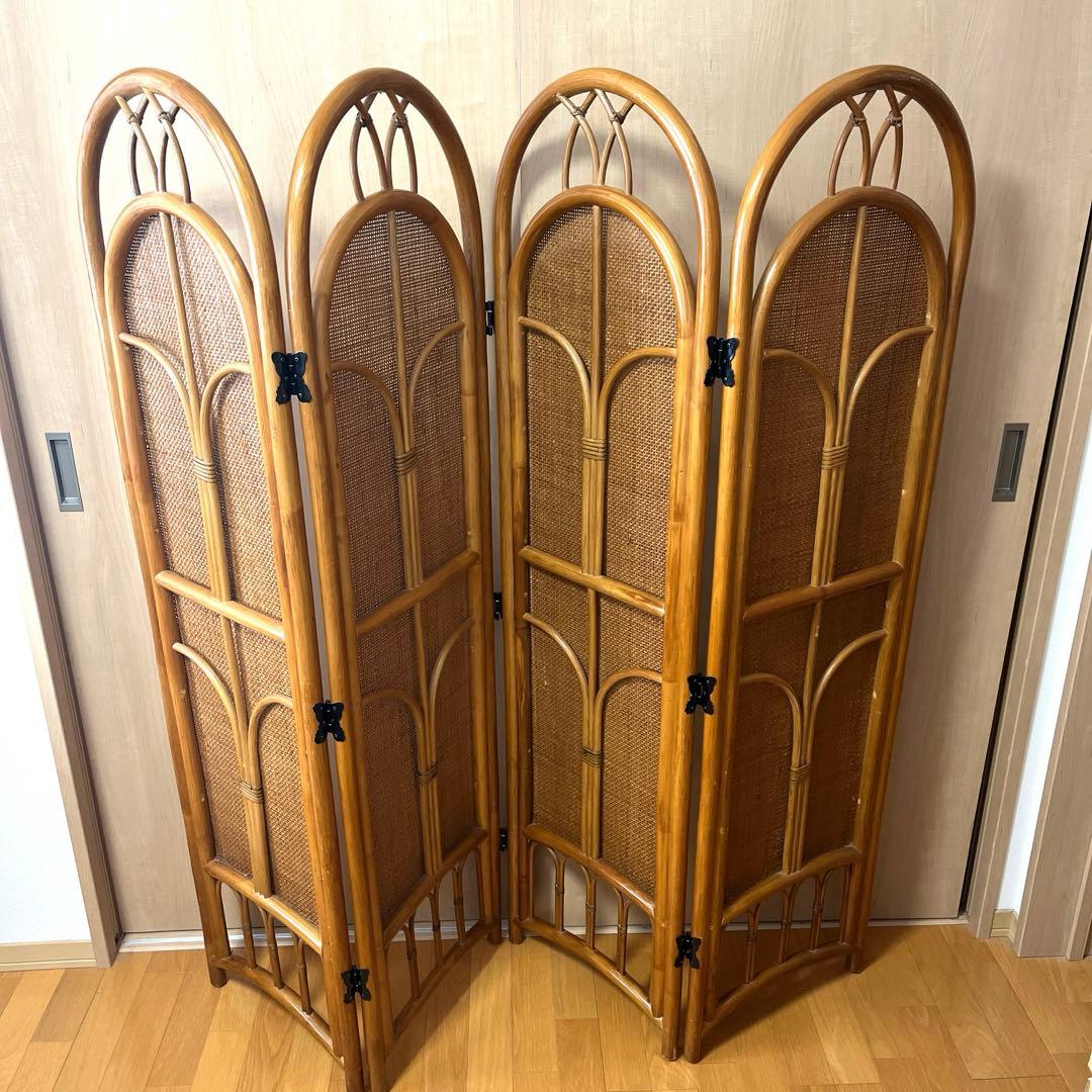 昭和レトロ 4連 ラタンパーテーション