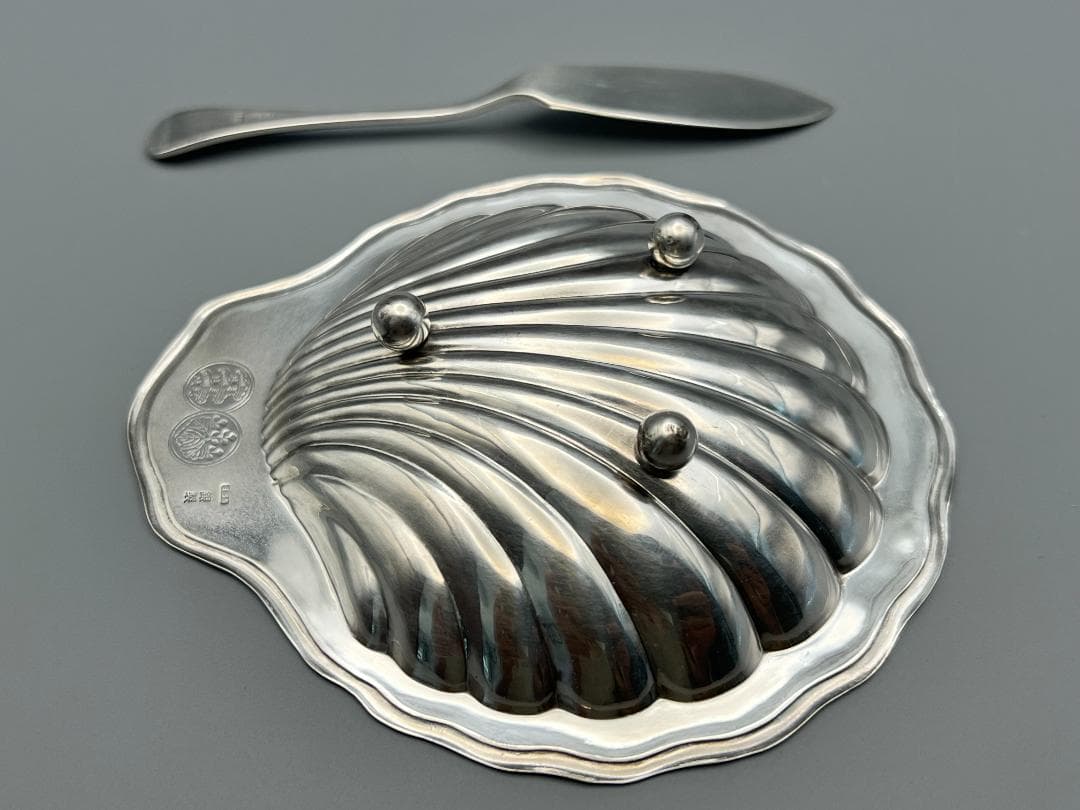 日出島　銀製　刻印　シルバートレイ　バターナイフ　シェル型トレイ　総重量約54g