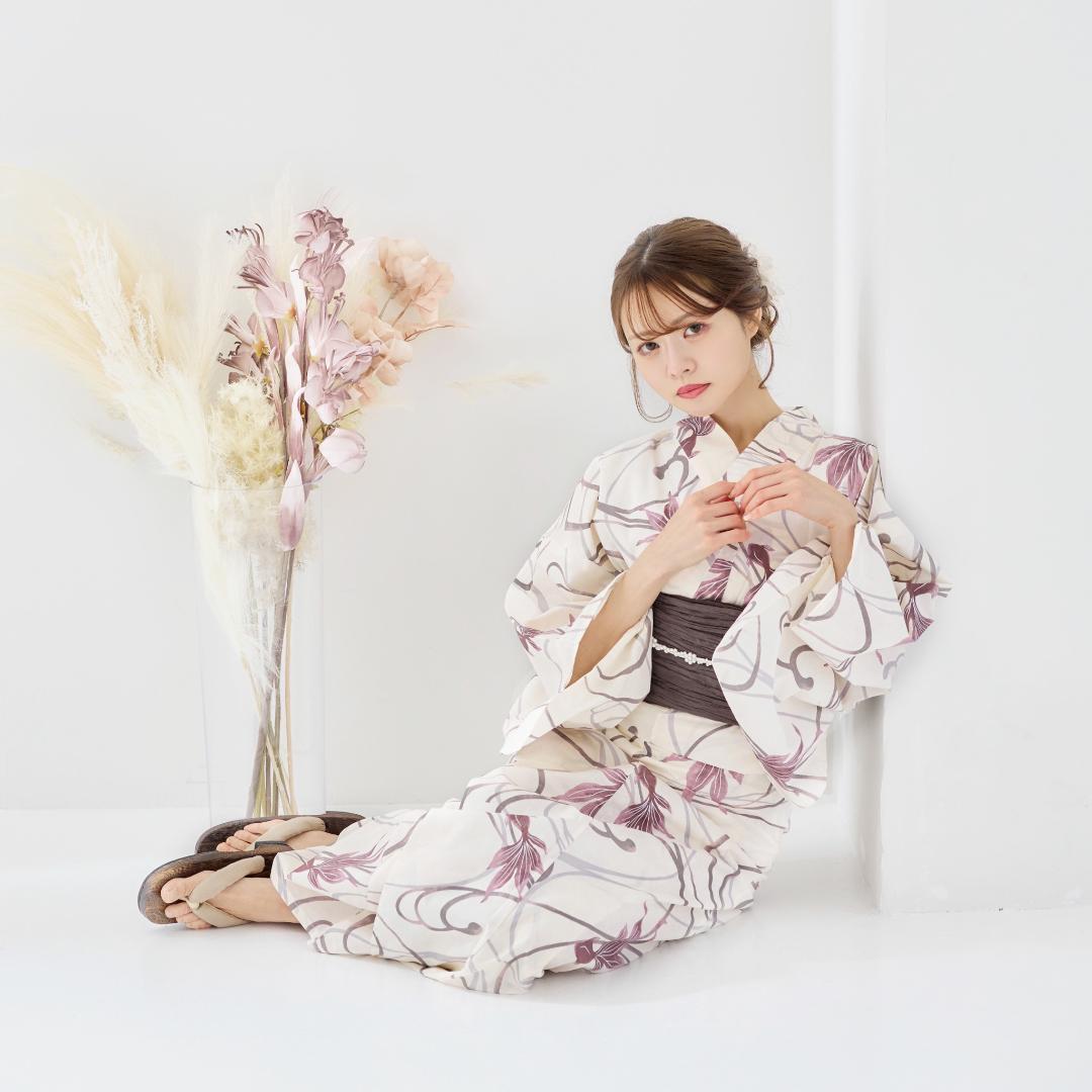 二部式浴衣 セパレート浴衣 3点set 水彩金魚美人 チャコール Y4-36-2